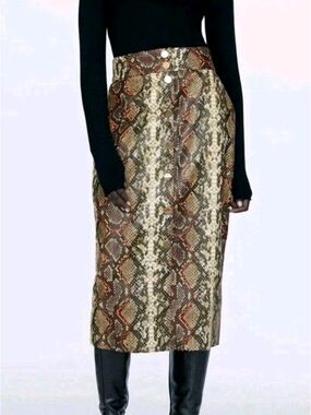Zara Snakeskin Print Pencil Skirt Button Down Women's Size L Office Baddie